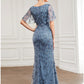 Mermaid / Trumpet Evening Gown Sparkle Dress Formal Floor Length Short Sleeve V Neck Fall Wedding Guest Tulle