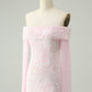 Cute Sparkly Bodycon Off The Shoulder Sequin Pink Homecoming Dress with Long Sleeves Beautiful