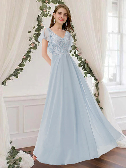 A-Line Bridesmaid Dress Scoop Neck Sleeveless Elegant Floor Length Chiffon with Pleats