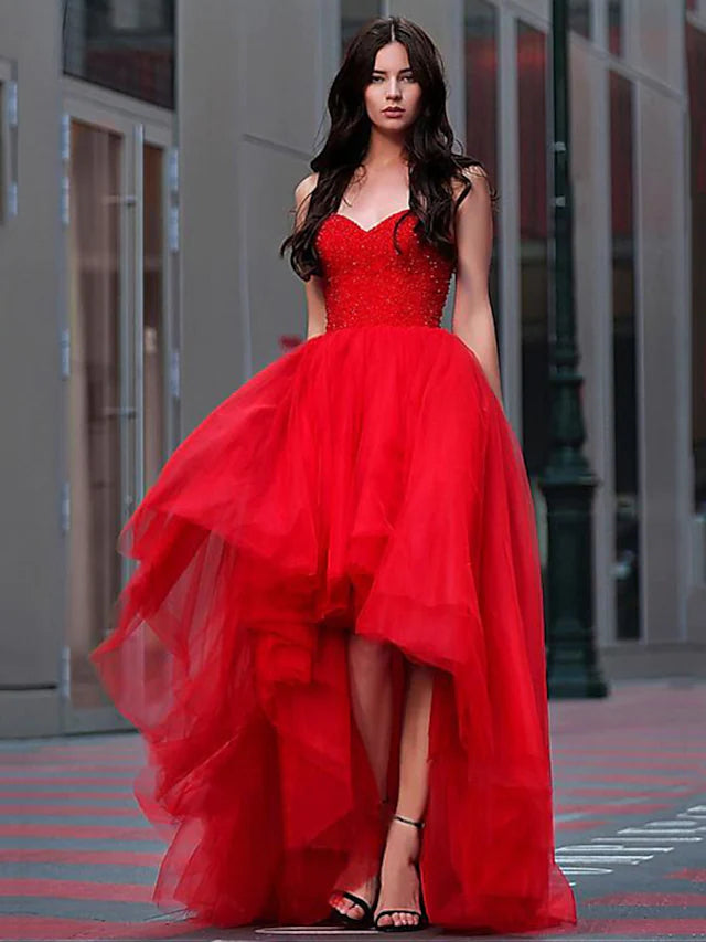 A-Line Luxurious Elegant Party Wear Prom Birthday Dress Sweetheart Neckline Sleeveless Floor Length Tulle