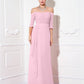 Sheath / Column Minimalist Dress Wedding Guest Sweep / Brush Train Half Sleeve Off Shoulder Chiffon