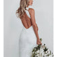 Beach Open Back Boho Wedding Dresses Mermaid / Trumpet Halter Sleeveless Chapel Train Lace Bridal Gowns With Appliques