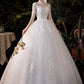 Reception Wedding Dresses Ball Gown High Neck Half Sleeve Floor Length Lace Bridal Gowns