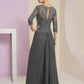Sheath / Column Mother of the Bride Dress Formal Wedding Guest Elegant V Neck Floor Length Chiffon Lace 3/4 Length Sleeve