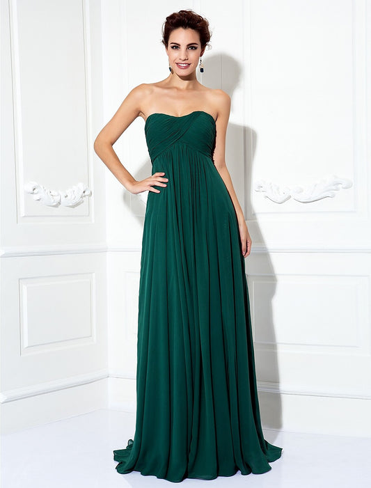 A-Line Minimalist Dress Wedding Guest Formal Evening Sweep / Brush Train Sleeveless Strapless Chiffon with Pleats