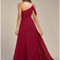 A-Line Wedding Guest Dresses Elegant Dress Formal Wedding Floor Length Sleeveless One Shoulder Chiffon with Ruched