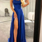 A-Line Evening Gown Sexy Dress Formal Wedding Guest Sweep / Brush Train Sleeveless Spaghetti Strap Charmeuse