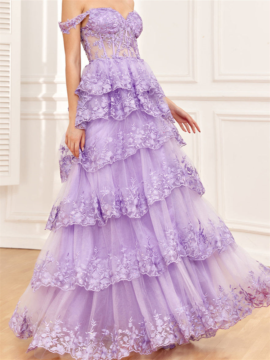 A-Line/Princess Sweetheart Off The Shoulder Sleeveless Floor-Length Evening Dress With Sequins Beautiful