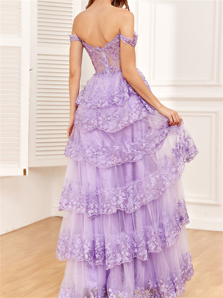 A-Line/Princess Sweetheart Off The Shoulder Sleeveless Floor-Length Evening Dress With Sequins Beautiful