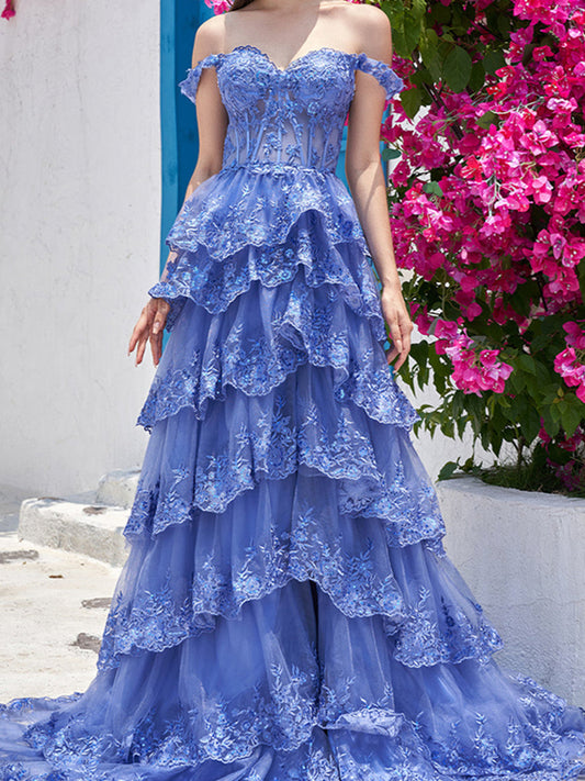 A-Line/Princess Sweetheart Off The Shoulder Sleeveless Floor-Length Evening Dress With Sequins Beautiful