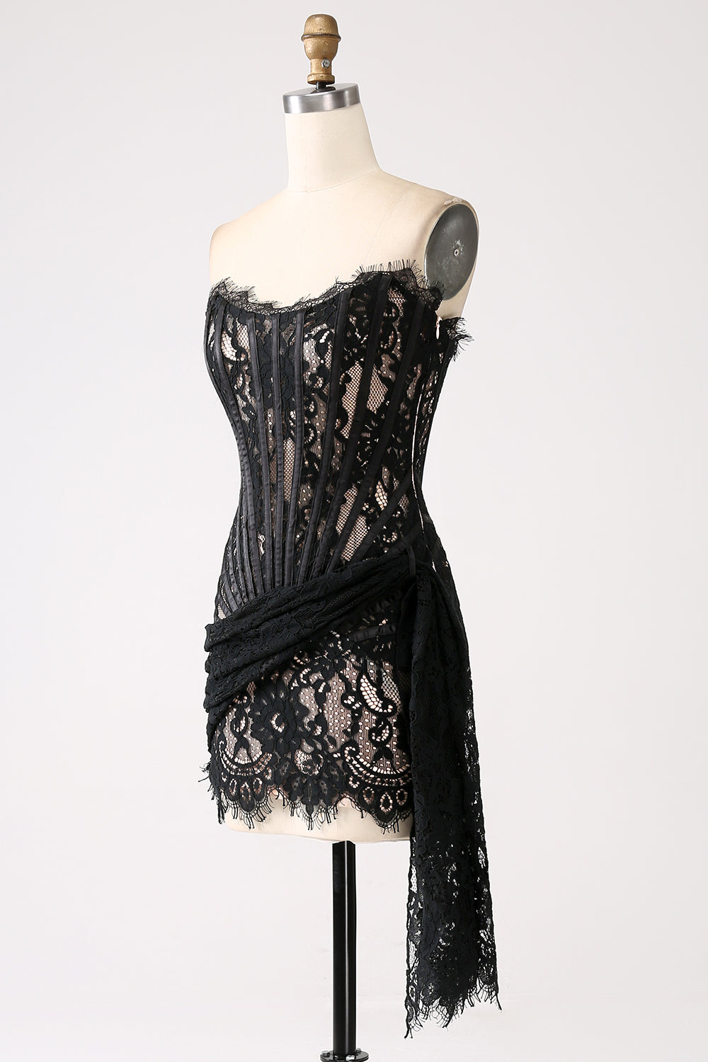 Classy Lace Strapless Corset Short Cocktail Dress with Lace-up Back Off Shoulder Sexy