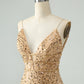 Glitter Bodycon Spaghetti Straps Corset Short Homecoming Dress with Sequins Sparkly