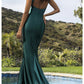 Mermaid / Trumpet Evening Gown Emerald Green Dress Prom Formal Evening Court Train Sleeveless Spaghetti Strap Satin