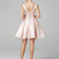 A-Line Cute Dress Wedding Guest Homecoming Knee Length Sleeveless V Wire Satin with Bow(s)