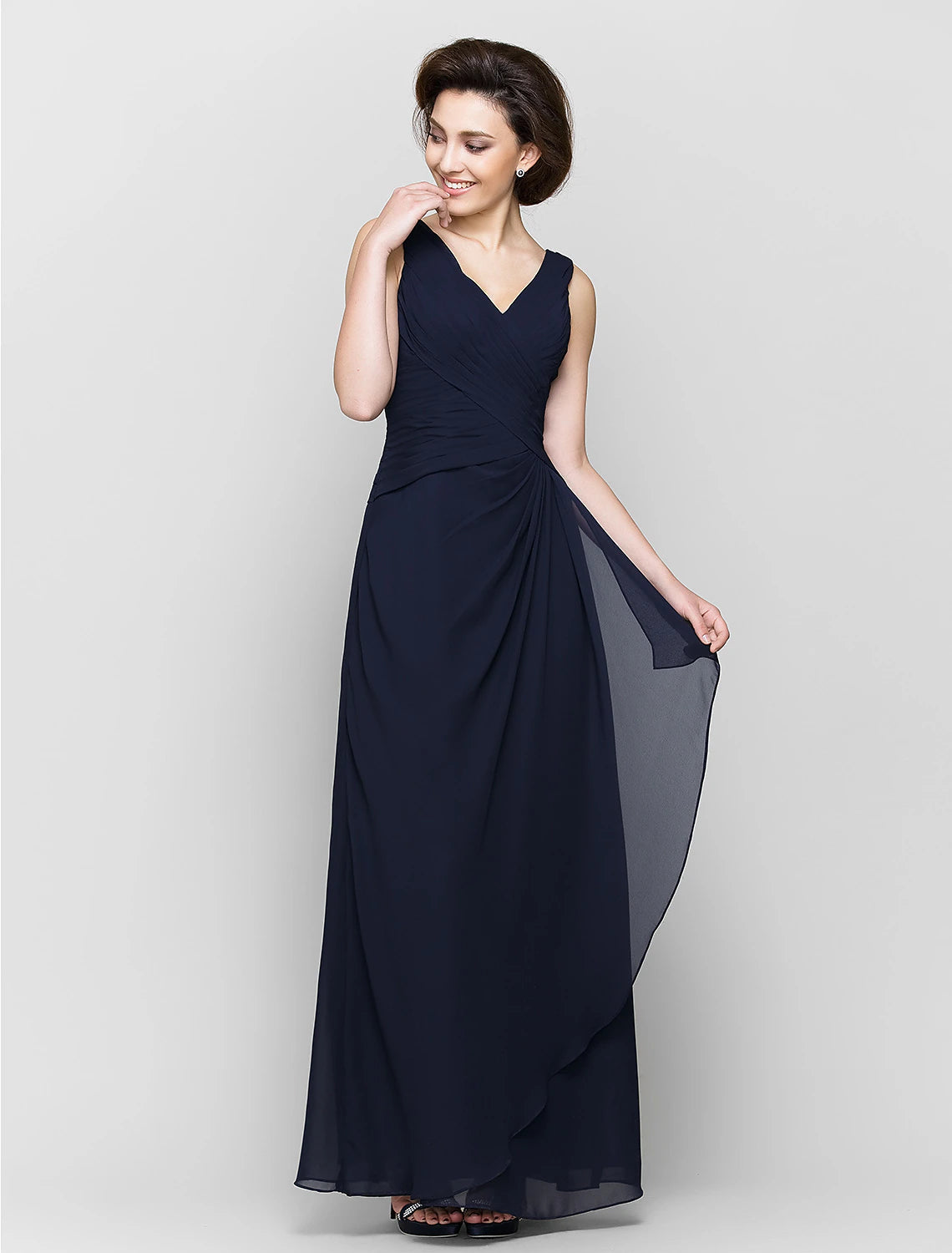 Sheath / Column Mother of the Bride Dress Convertible Dress V Neck Floor Length Chiffon 3/4 Length Sleeve with Criss Cross Cascading