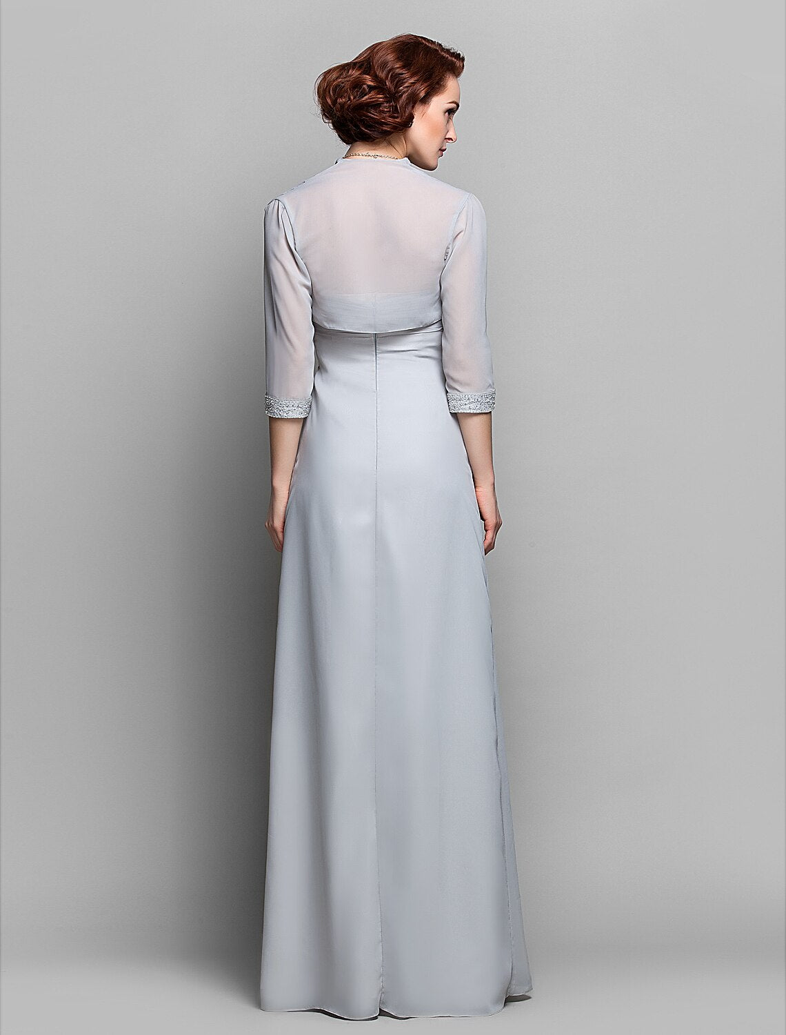 Sheath / Column Mother of the Bride Dress Wrap Included Sweetheart Floor Length Chiffon 3/4 Length Sleeve with Criss Cross