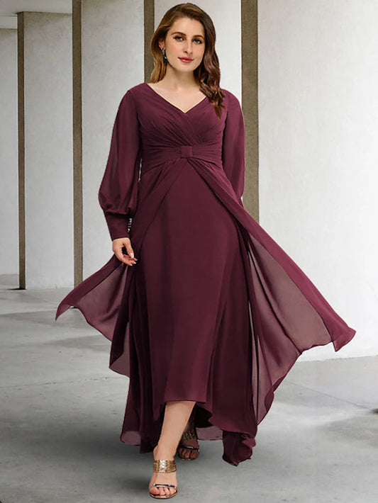 A-Line Plus Size Curve Mother of the Bride Dresses Elegant Dress Formal Floor Length Short Sleeve Off Shoulder Chiffon with Pleats