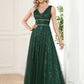 A-Line Prom Dresses Elegant Dress Party Wear Floor Length Sleeveless V Neck Sequined V Back