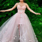 Sheath / Column Prom Dresses High Low Dress Prom Sweep / Brush Train Sleeveless Sweetheart Tulle with Embroidery