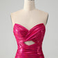 Chic Strapless Keyhole Pleated Fuchsia Tight Homecoming Dress Off Shoulder Sexy