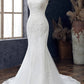 White Lace Round Neck Sleeveless Trumpet Wedding Dress Long