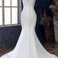 White Lace Round Neck Sleeveless Trumpet Wedding Dress Long