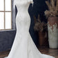 White Appliques Off-the-Shoulder Cap Sleeve Trumpet Wedding Dress Long