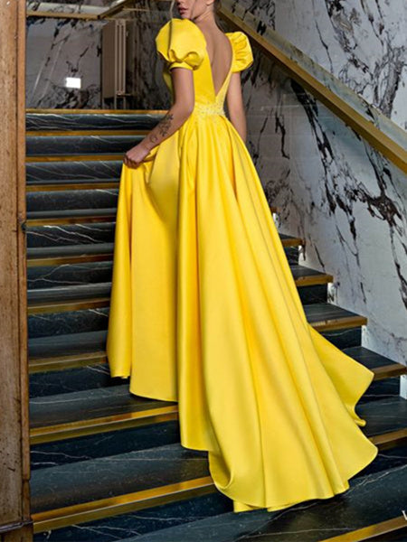 A-Line/Princess V-Neck Floor-Length Prom Dresses Sexy