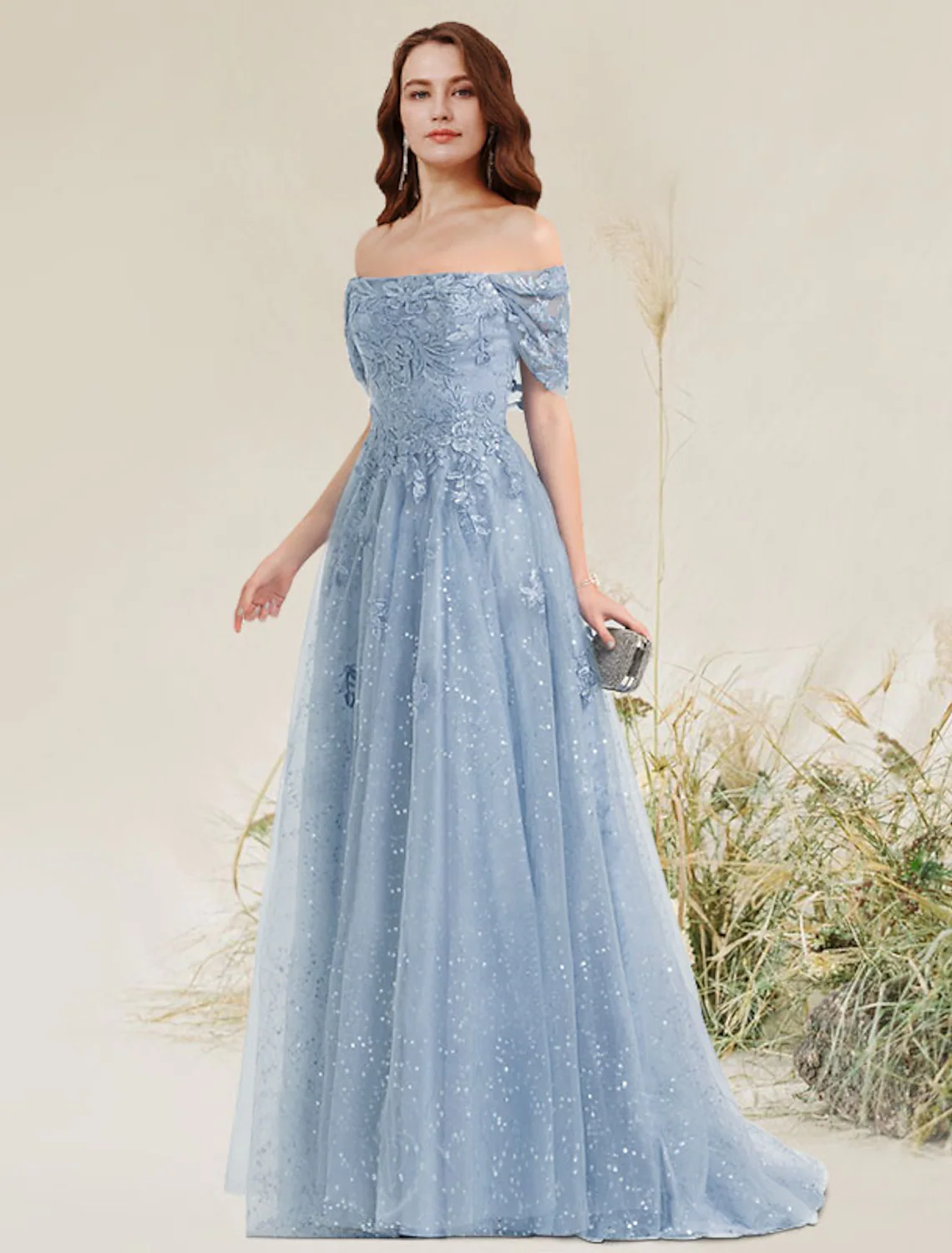 A-Line Prom Dresses Elegant Dress Wedding Guest Sweep / Brush Train Sleeveless Off Shoulder Lace