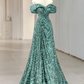 A-Line Evening Gown Sparkle & Shine Dress Formal Sweep / Brush Train Sleeveless Off Shoulder Sequined