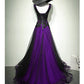 Black and Tulle V-neckline Beaded Lace Long Party Dress A-line Prom Dress Evening Dresses december wedding guest dress