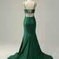 Dark Green Spaghetti Straps Corset back Prom Dress With Split