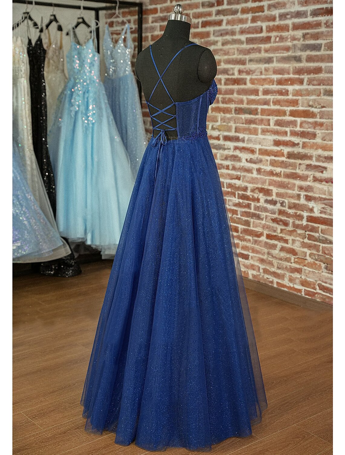 A-Line Prom Dresses Sparkle & Shine Dress Prom Floor Length Sleeveless Sweetheart Tulle Backless with Pleats
