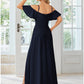 A-Line Wedding Guest Dresses Elegant Dress Formal Floor Length Short Sleeve Off Shoulder Stretch Fabric with Slit