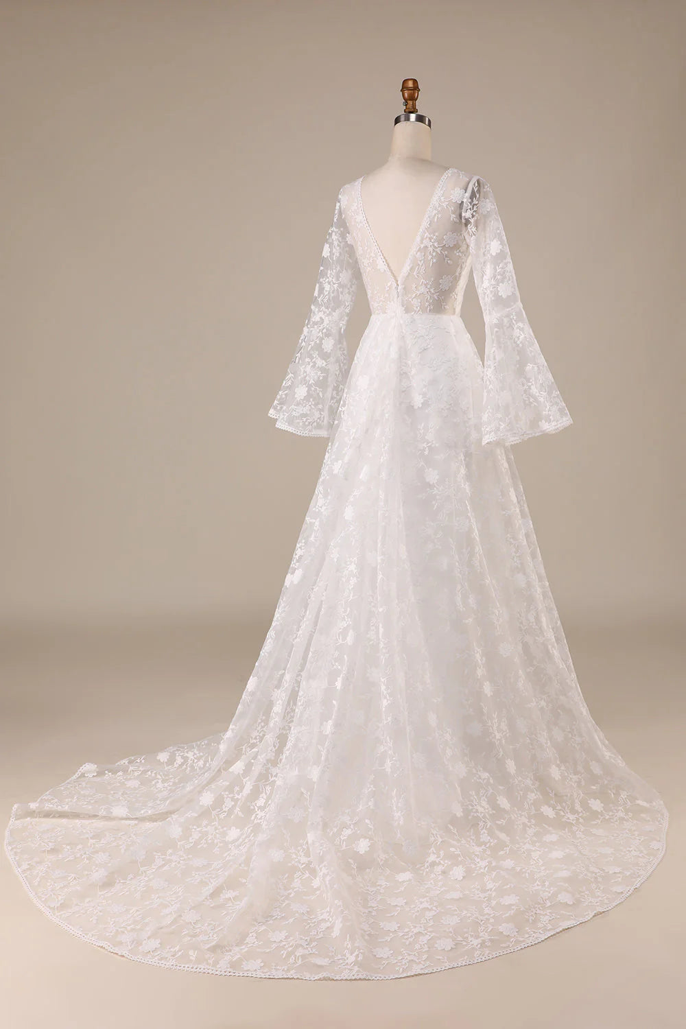 A-Line Wedding Dress Lace Flare Sleeves Beautiful