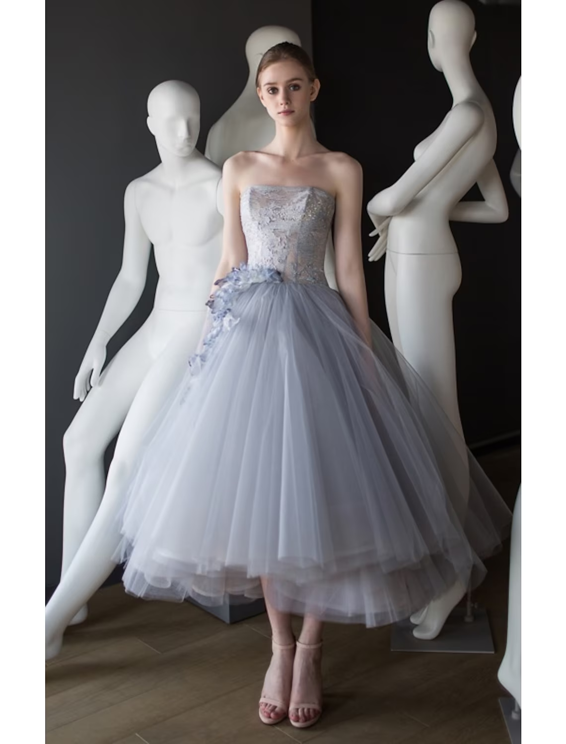 Ball Gown Prom Dresses Vintage Dress Graduation Tea Length Sleeveless Strapless Tulle with Appliques