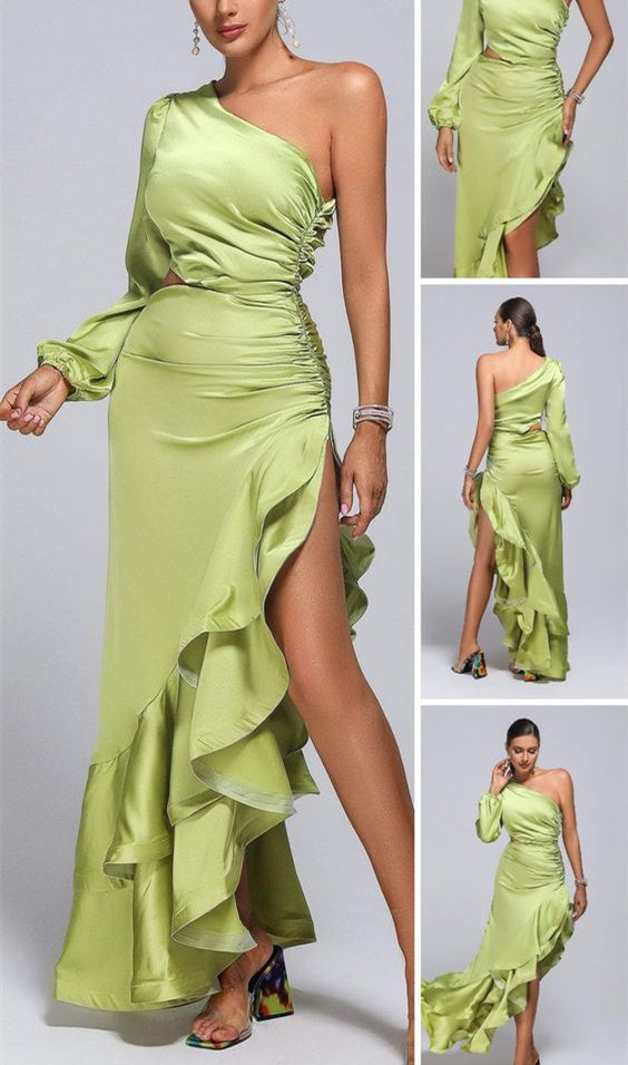 Sheath/Column One-Shoulder Floor-Length Prom Dresses Sexy