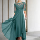 A-Line Mother of the Bride Dress Plus Size Elegant High Low V Neck Asymmetrical Ankle Length Chiffon Lace Half Sleeve