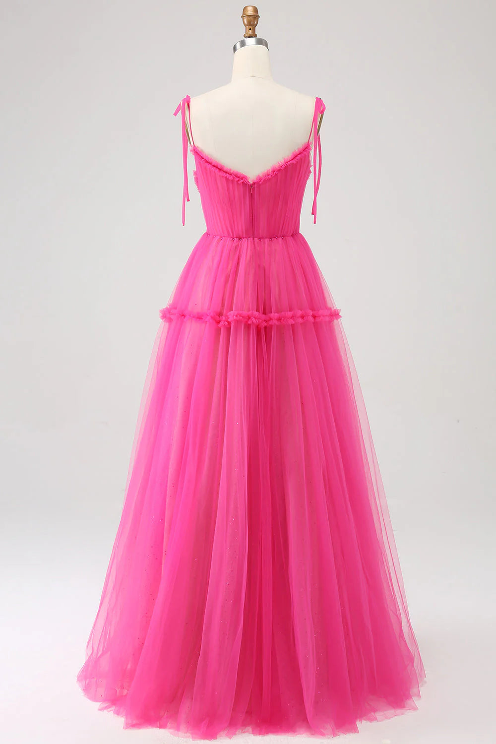 A-Line Ruffled Long Tulle Prom Dress Off Shoulder Pure Color