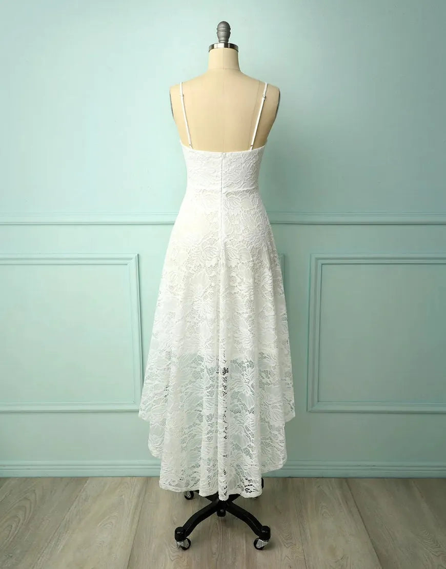 Party Dress Straps V-Nevk High low Lace White Short