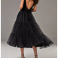 A-Line Prom Dresses Princess Dress Wedding Guest Tea Length Sleeveless V Neck Tulle with Bow(s)