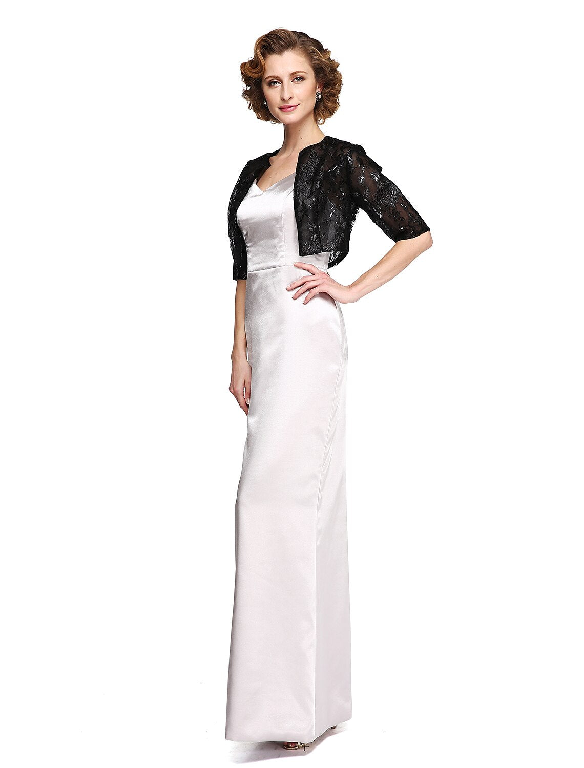 Sheath / Column Mother of the Bride Dress Two Piece Spaghetti Strap Floor Length Stretch Satin Sleeveless yes