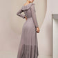 A-Line Mother of the Bride Dress Wedding Guest Elegant V Neck Asymmetrical Ankle Length Chiffon Long Sleeve with Ruffles