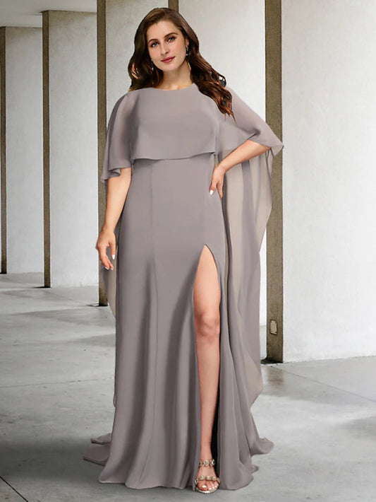 A-Line Plus Size Curve Mother of the Bride Dresses Elegant Dress Formal Sweep / Brush Train Sleeveless Jewel Neck Chiffon