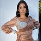A-Line Evening Gown Sparkle & Shine Dress Formal Fall Court Train Long Sleeve Square Neck Satin with Glitter