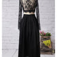 Two Piece A-Line Prom Dresses High Split Dress Formal Floor Length Long Sleeve Jewel Neck Chiffon