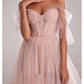 A-Line Elegant Engagement Formal Evening Dress Sweetheart Neckline Sleeveless Court Train Tulle with Bow(s)