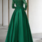 A-Line Mother of the Bride Dress Luxurious Elegant V Neck Floor Length Chiffon Lace Long Sleeve with Pleats