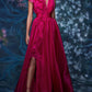 A-Line Evening Gown Celebrity Style Dress Formal Wedding Guest Floor Length Sleeveless V Neck Chiffon with Slit