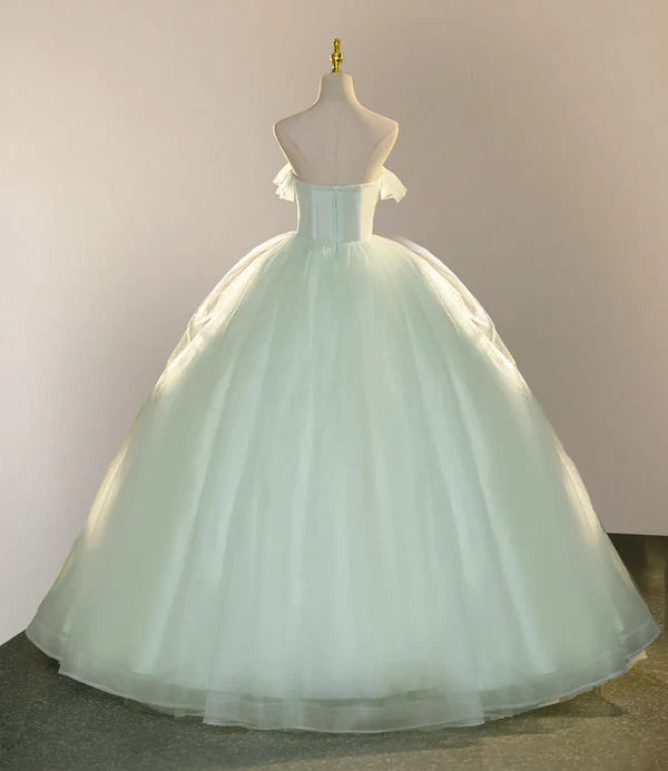 Elegant 3D Flowery Lace Sage Green Tulle Fairy Ball Gown Quinceanera Dresses Princess Dress Prom Dress